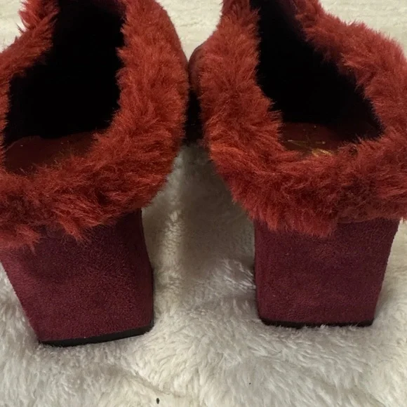 Annie Wine Red Faux Fur Trim Mules - Picture 6 of 9